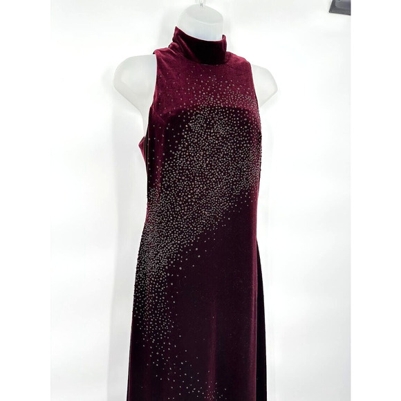 Vintage Y2K Red Velour Mock Neck Beaded Maxi Dress Size S Whimsygoth Fairy Prom - Picture 3 of 8